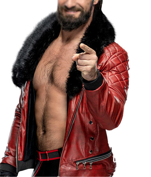 WWE Seth Rollins Faux Shearl Coller Stylish Black Leather Jacket