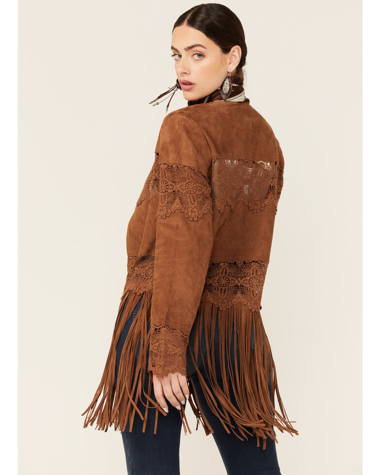 WOMEN'S CROCHET TRIM SUEDE COAT