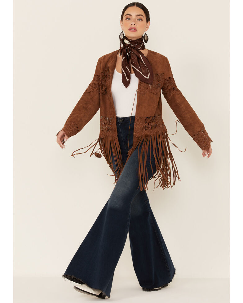 WOMEN'S CROCHET TRIM SUEDE COAT