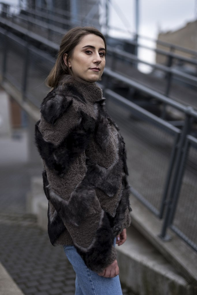 Women Harness Design Faux Fur Leather Jacket