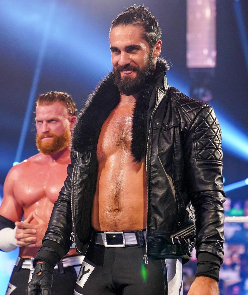 WWE Seth Rollins Faux Shearl Coller Stylish Black Leather Jacket