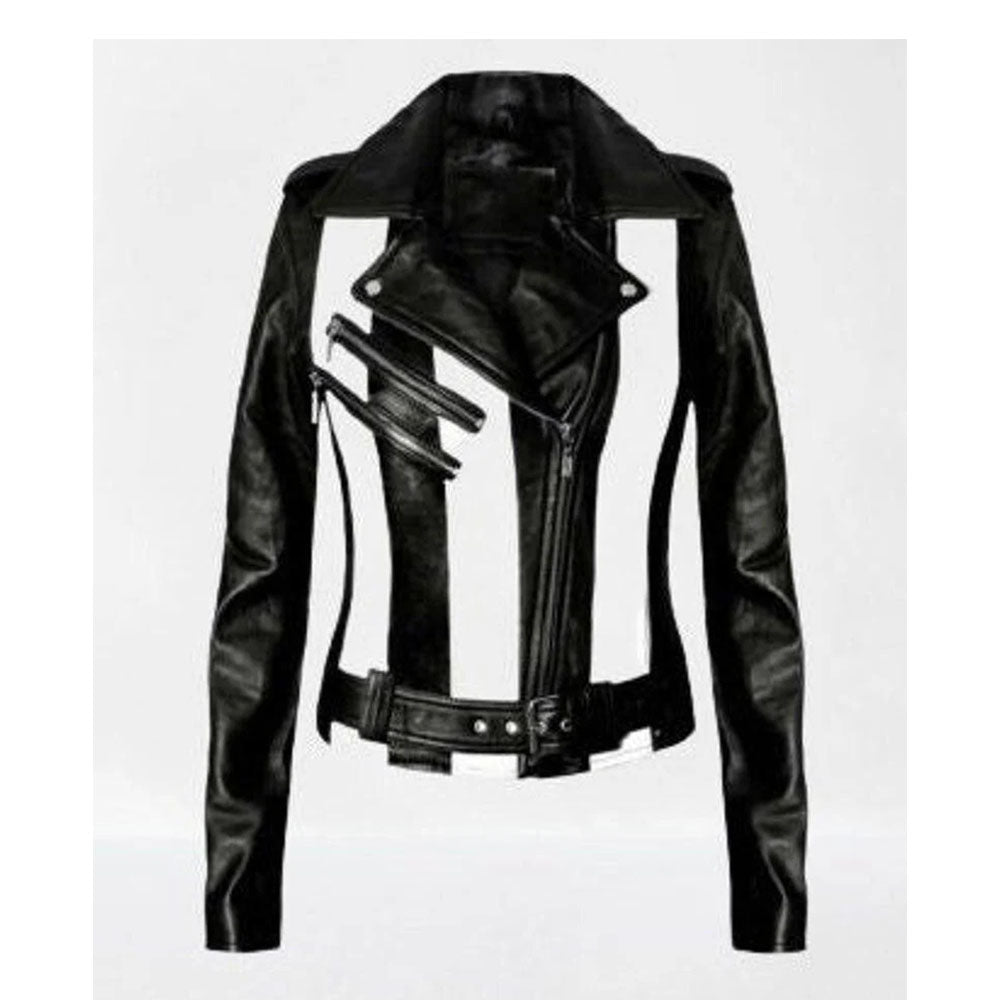 Women's And Girl's White And Black Stylish Two Tone Biker Jacket