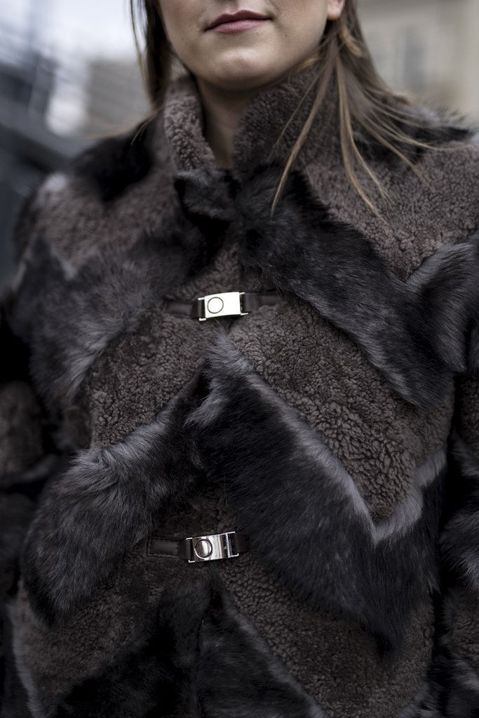 Women Harness Design Faux Fur Leather Jacket