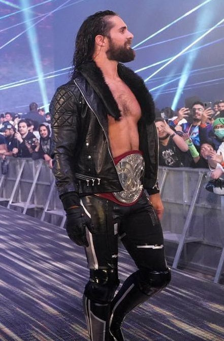 WWE Seth Rollins Faux Shearl Coller Stylish Black Leather Jacket