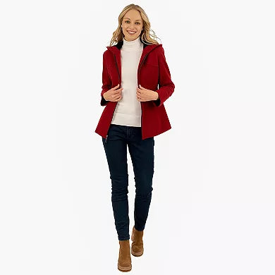 Women's Red Wool Blend Hooded Zip Up Jacket