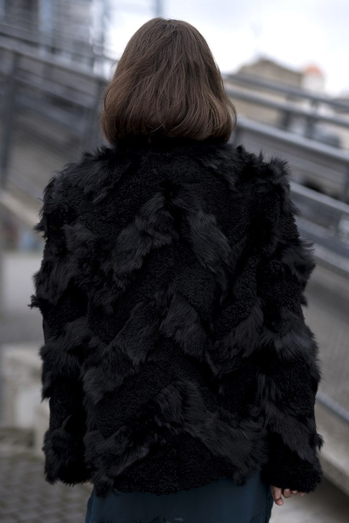 Women Harness Design Faux Fur Leather Jacket