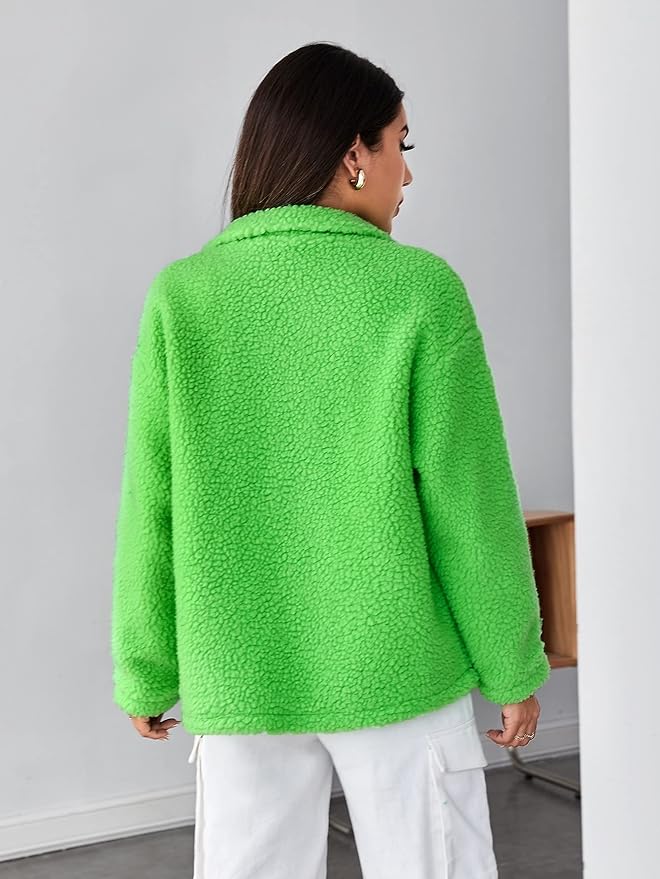 Women's Fashion Jacket Drop Shoulder Zipper Teddy Jacket