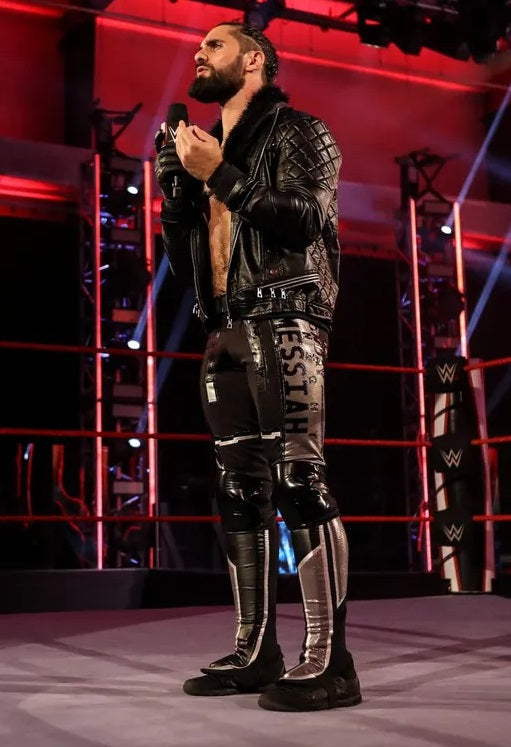 WWE Seth Rollins Faux Shearl Coller Stylish Black Leather Jacket