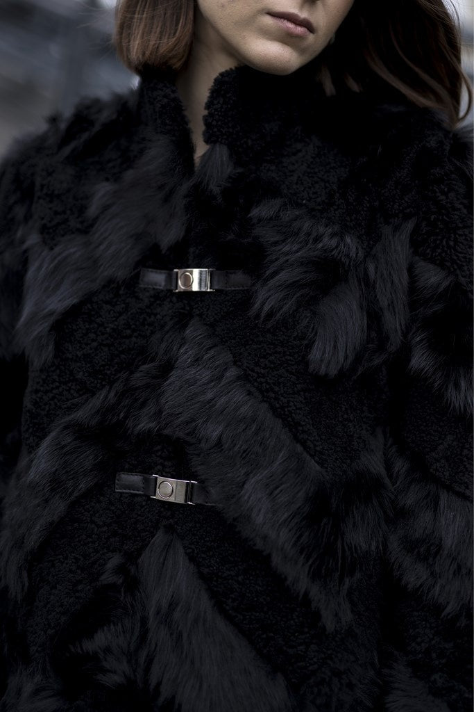 Women Harness Design Faux Fur Leather Jacket