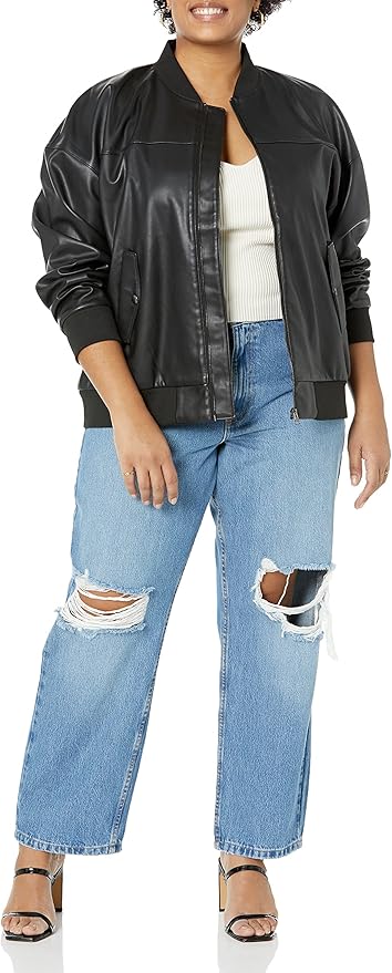 Women's Loose Fit Vegan Bomber Leather Jacket