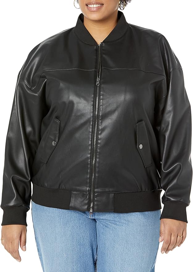 Women's Loose Fit Vegan Bomber Leather Jacket