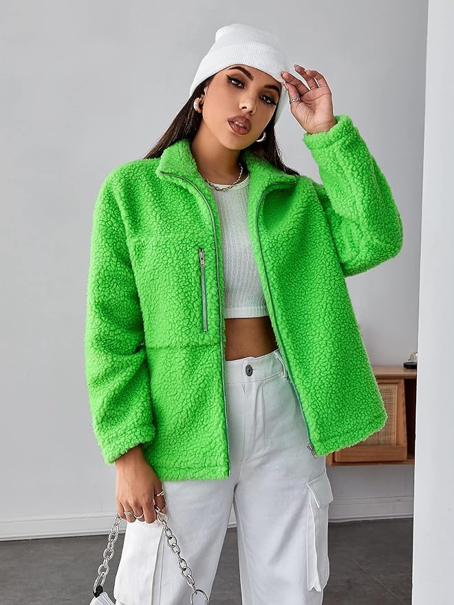 Women's Fashion Jacket Drop Shoulder Zipper Teddy Jacket