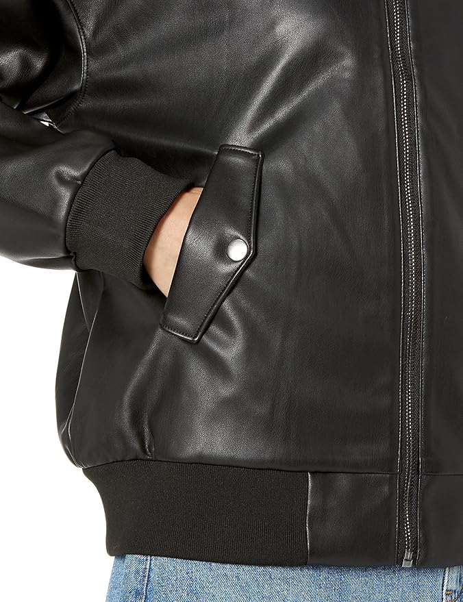 Women's Loose Fit Vegan Bomber Leather Jacket