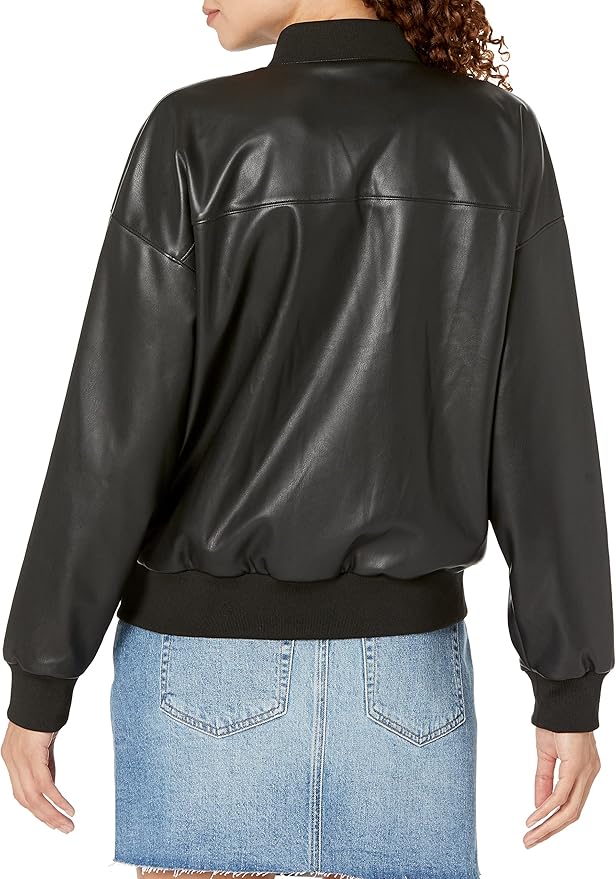 Women's Loose Fit Vegan Bomber Leather Jacket