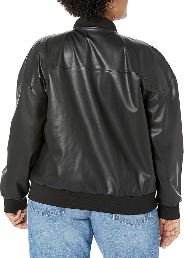 Women's Loose Fit Vegan Bomber Leather Jacket