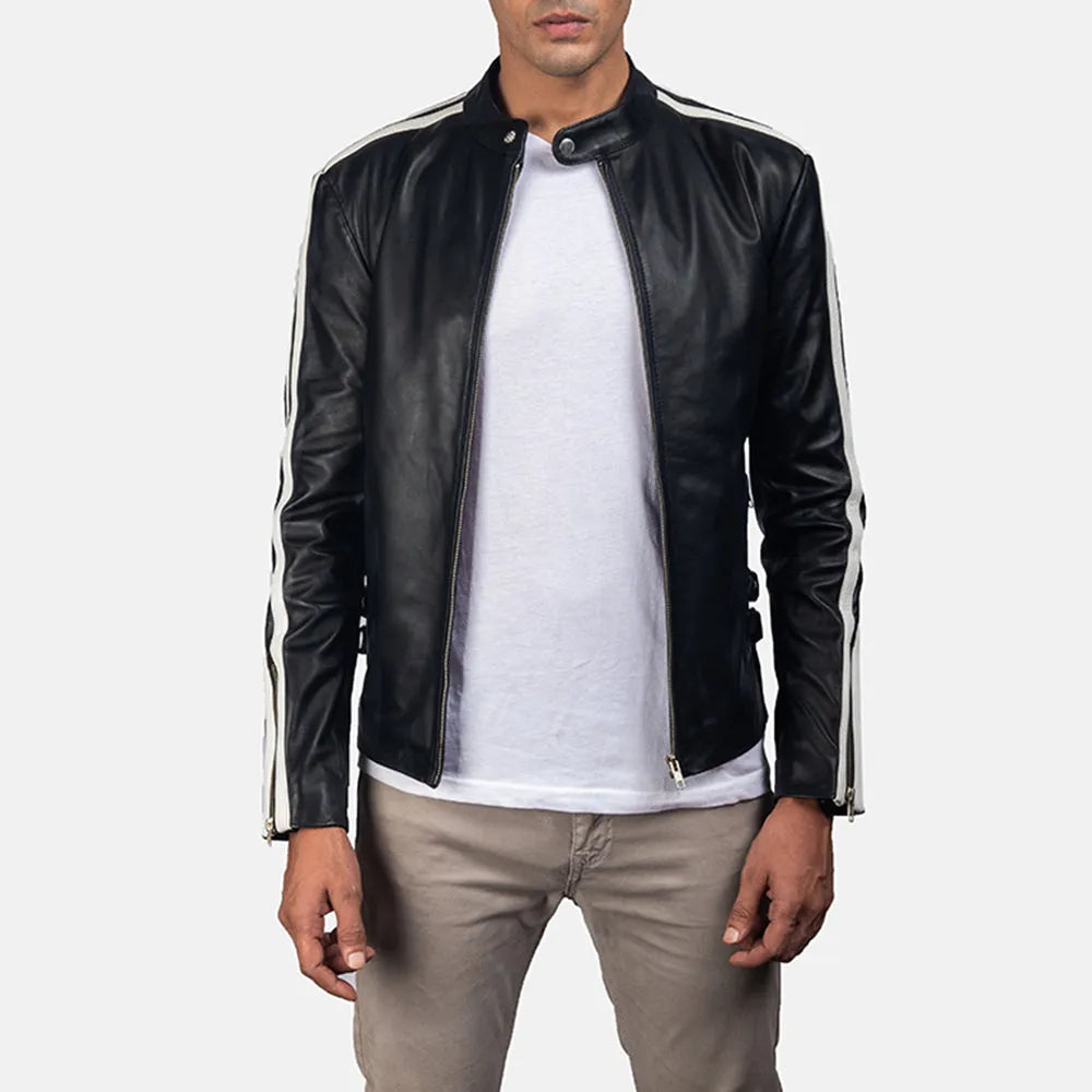 Classic black leather jacket for men, adding a touch of sophistication to your wardrobe.