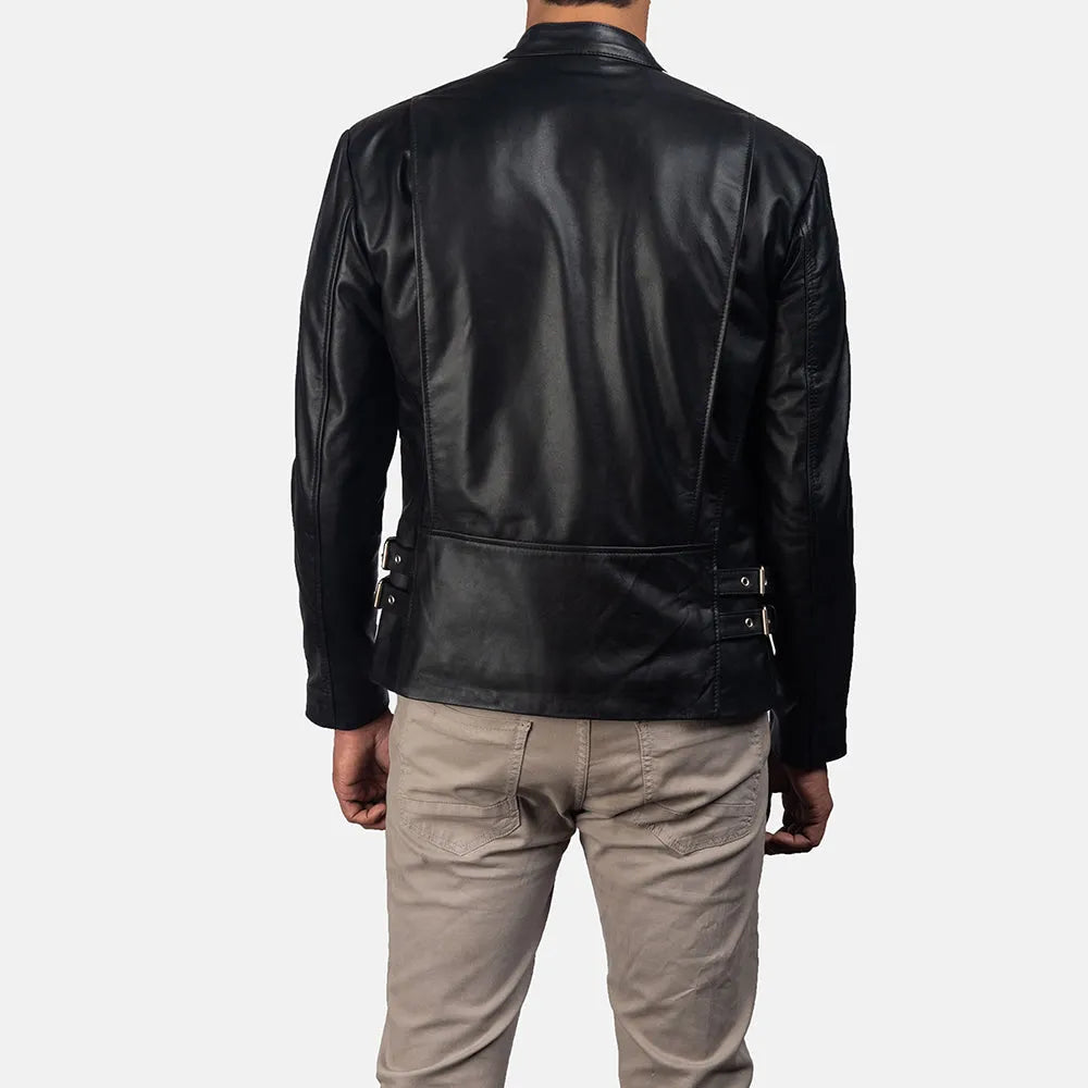 Classic black leather jacket for men, adding a touch of sophistication to your wardrobe.