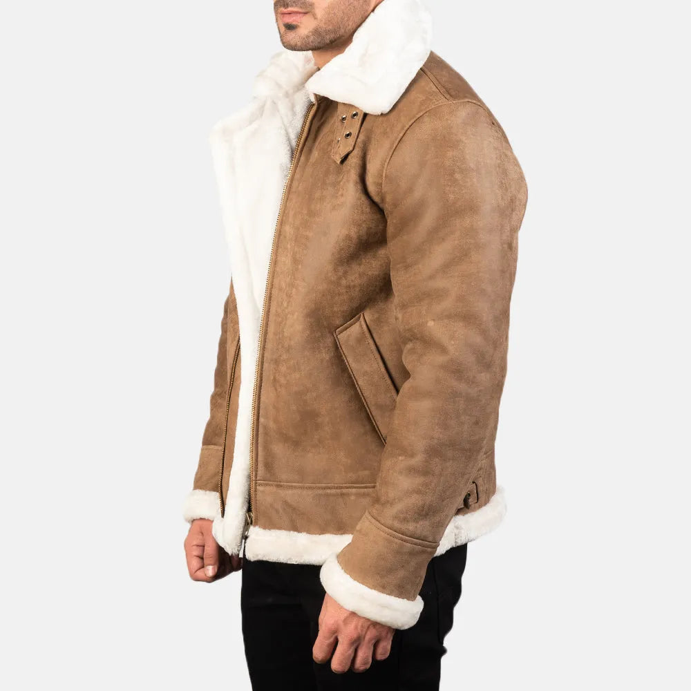 Stay warm and fashionable with this Bomber Jacket Brown Leather. Crafted from leather, it features a trendy bomber jacket style.