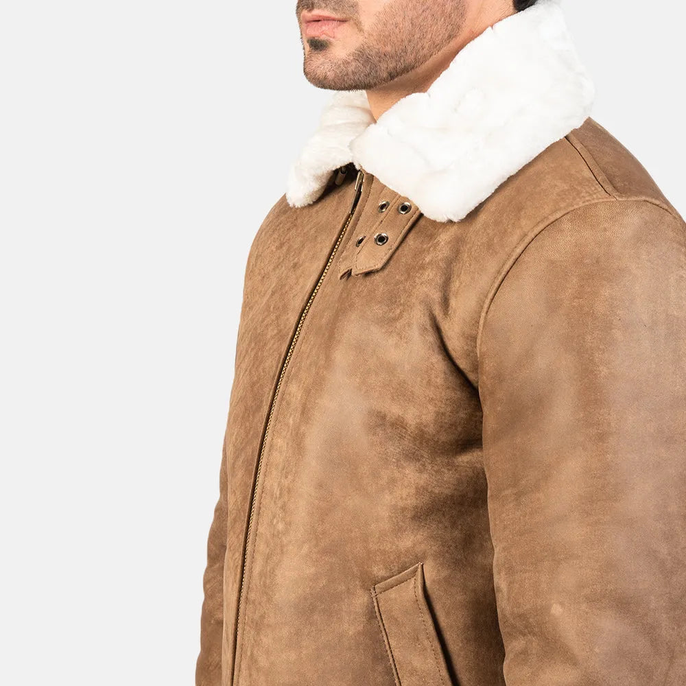 Stay warm and fashionable with this Bomber Jacket Brown Leather. Crafted from leather, it features a trendy bomber jacket style.