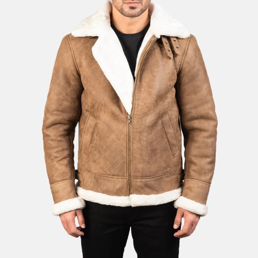 Stay warm and fashionable with this Bomber Jacket Brown Leather. Crafted from leather, it features a trendy bomber jacket style.