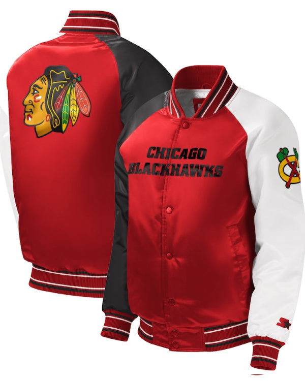 Chicago Blackhawks Starter Red Raglan Varsity Jacket
