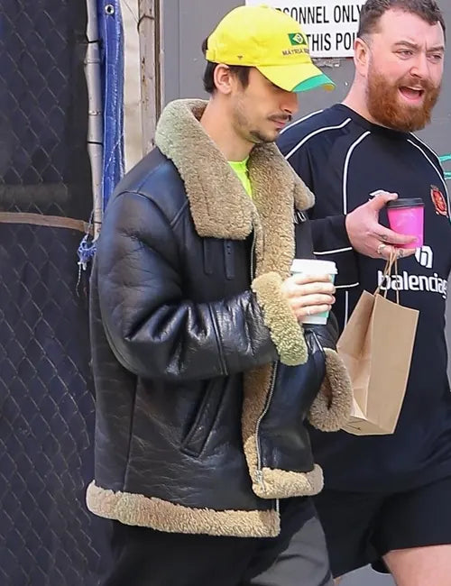 Christian Cowan Black Leather Shearling Jacket
