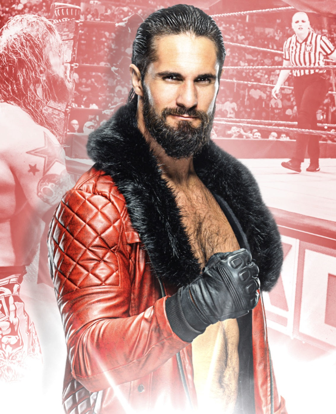 WWE Seth Rollins Faux Shearl Coller Stylish Black Leather Jacket