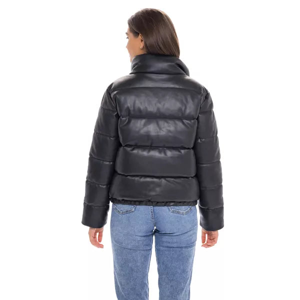 Women's Leather Puffer Jacket