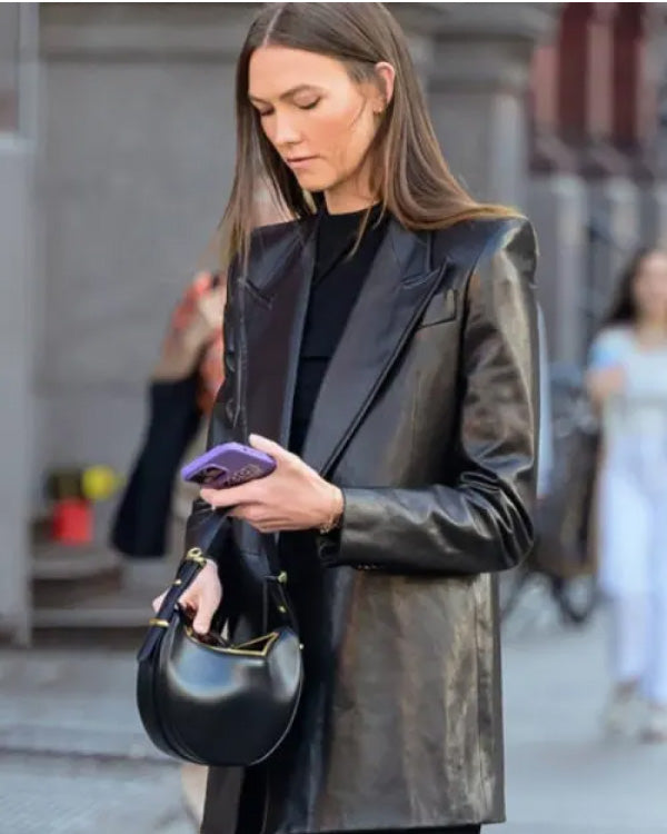 Karlie Kloss Black Faux Leather Blazer