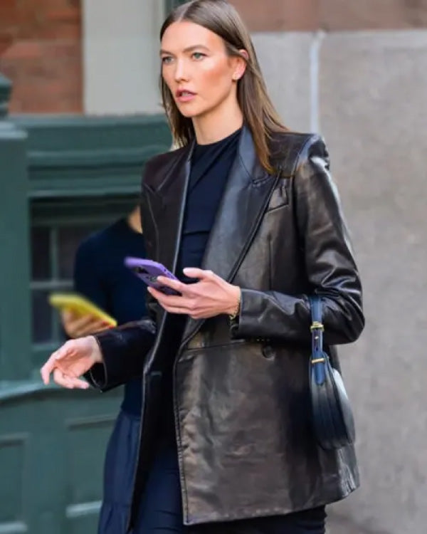 Karlie Kloss Black Faux Leather Blazer