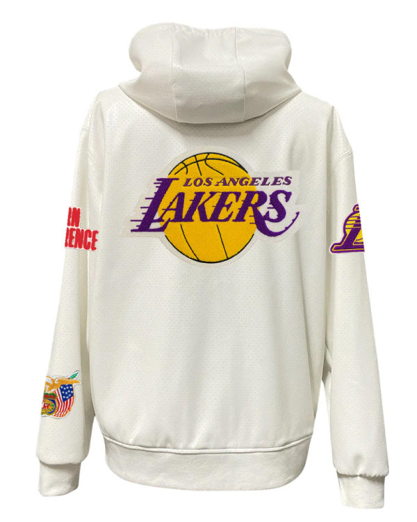 Los Angeles Lakers Lightweight Vegan White Zip-up Hooded Jacket