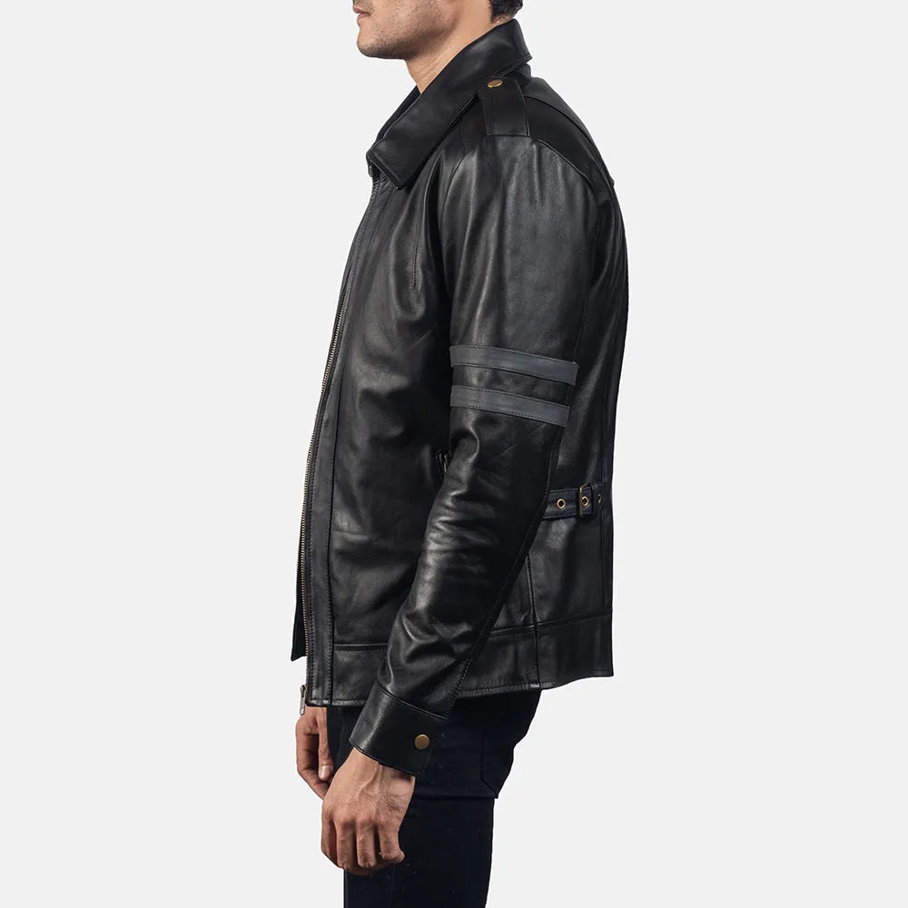 Embrace the edgy vibe with this leather men's biker jacket black, perfect for a rebellious look.