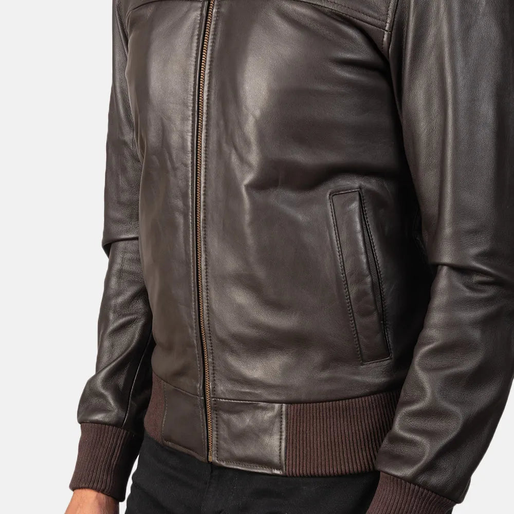 Men's brown leather bomber jacket, expertly made from real leather