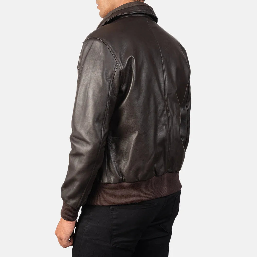 Men's brown leather bomber jacket, expertly made from real leather