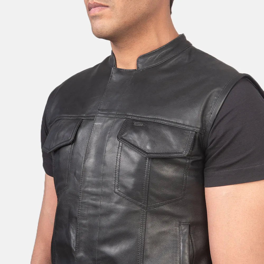 Black leather vest made from real leather, Men's Moto Jacket