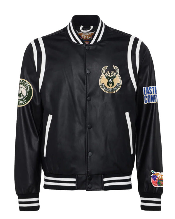 Milwaukee Bucks Black/White Vegan Leather Jacket