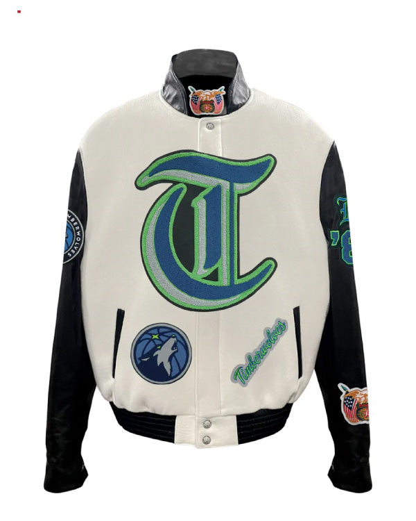 Minnesota Timberwolves Off-white Wool & Leather Jacket