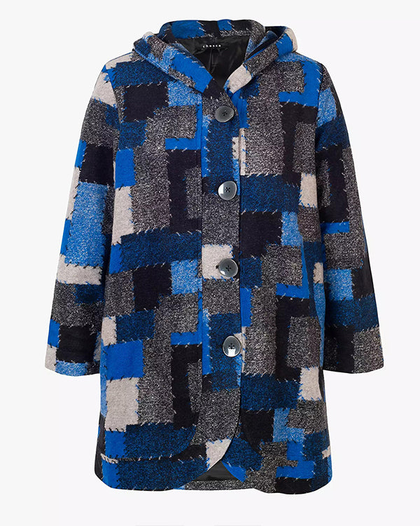 Fool Me Once 2024 Clara Indrani Blue Patchwork Hooded Coat