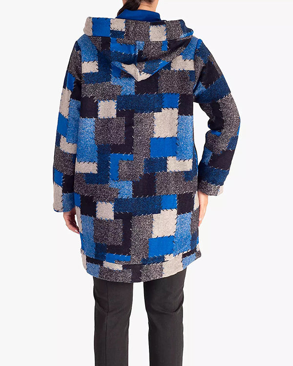 Fool Me Once 2024 Clara Indrani Blue Patchwork Hooded Coat