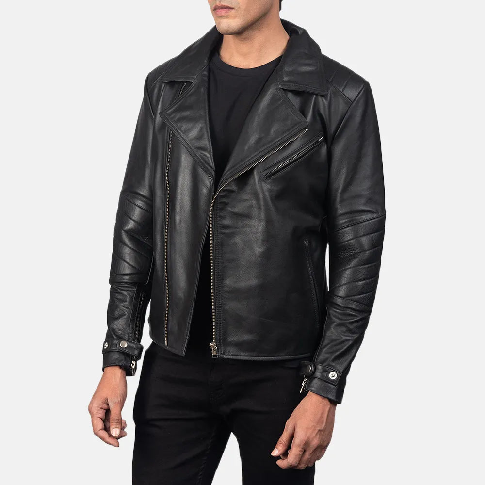 Rev up your style with this leather motor bike jacket in black. Crafted from high-quality materials, it's the ultimate biker's essential.