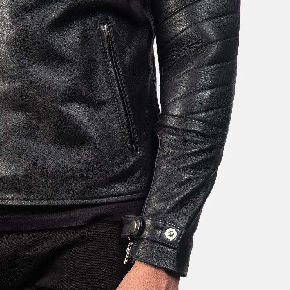 Rev up your style with this leather motor bike jacket in black. Crafted from high-quality materials, it's the ultimate biker's essential.