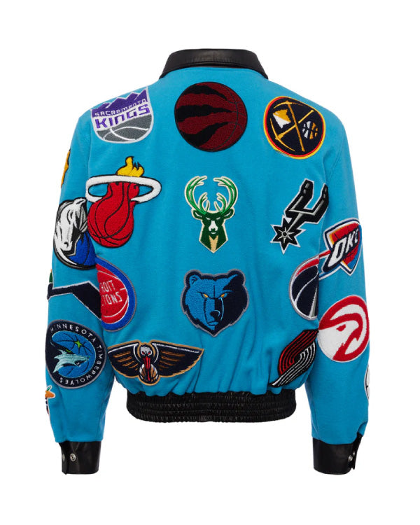 NBA Collage Baby Blue Wool & Leather Jacket