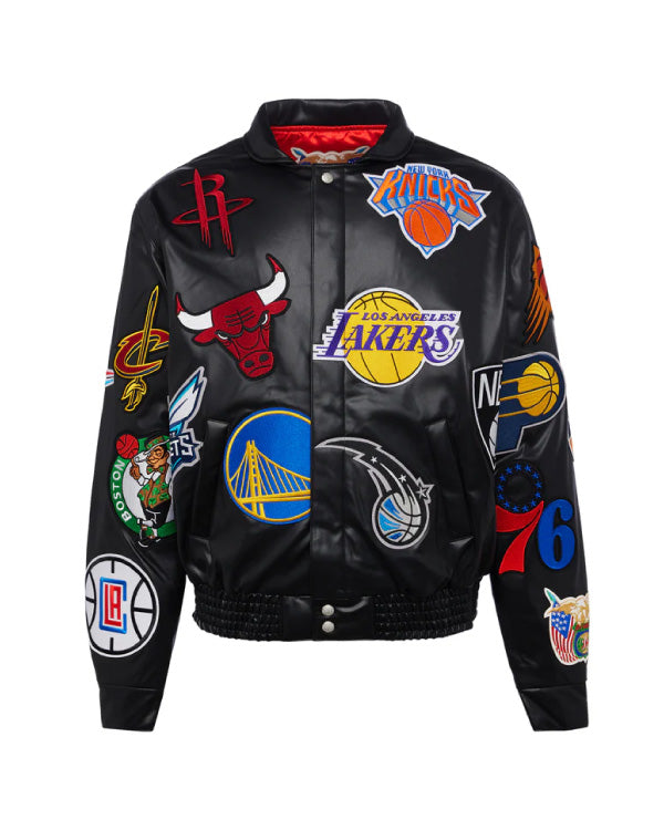 NBA Collage Black Vegan Leather Jacket