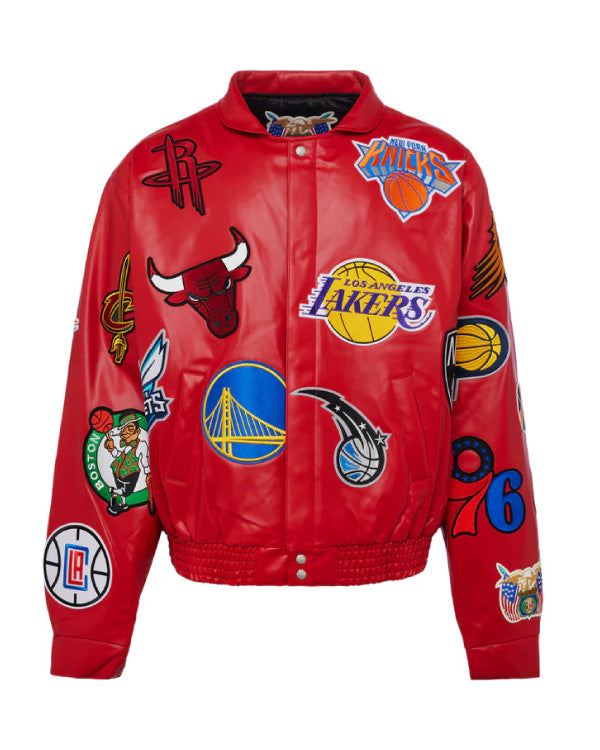 NBA Collage Red Vegan Leather Jacket