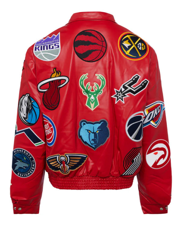 NBA Collage Red Vegan Leather Jacket