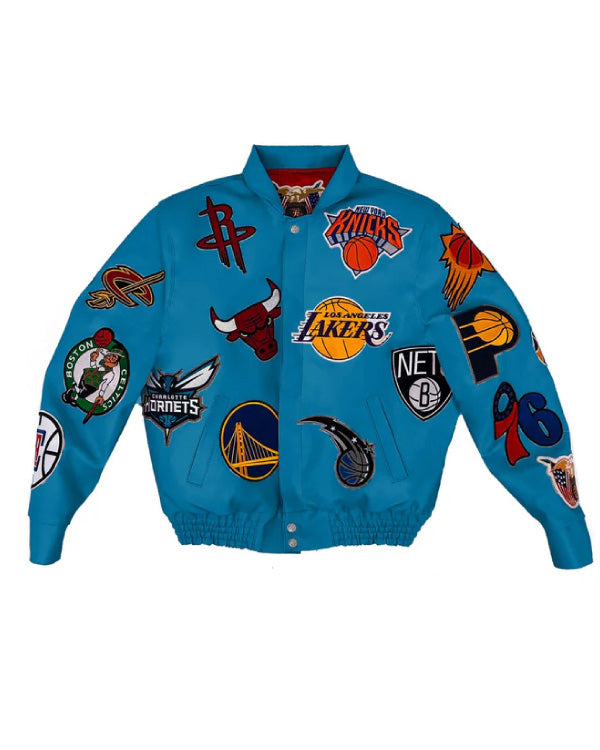NBA Collage Teal Vegan Leather Jacket