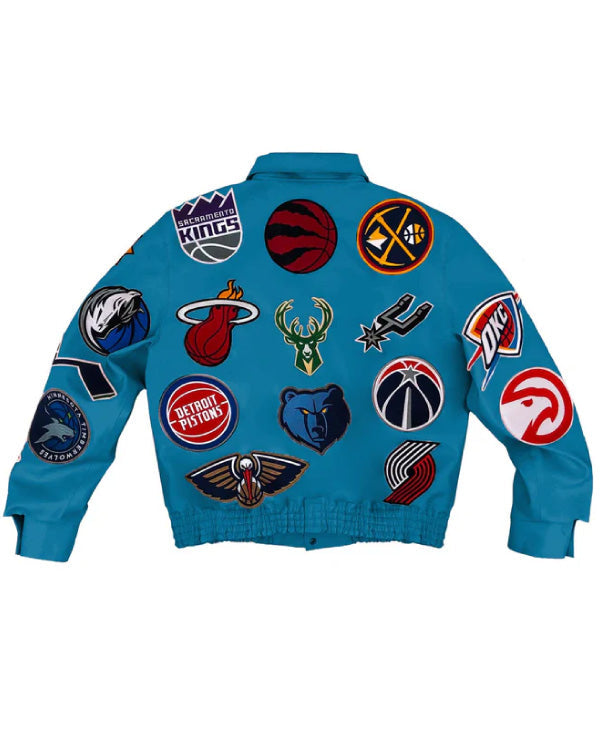 NBA Collage Teal Vegan Leather Jacket