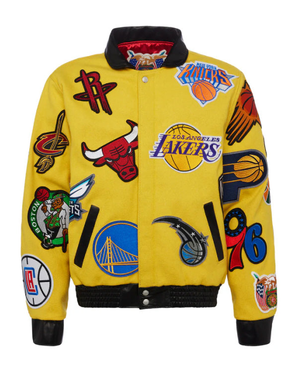 NBA Collage Yellow Wool & Leather Jacket