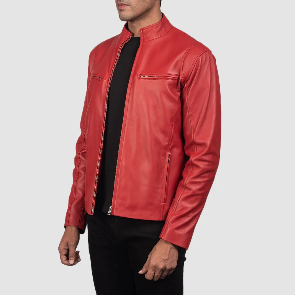 Unleash your inner rebel with this Red leather biker jacket, a must-have for those who crave a daring and edgy fashion statement.