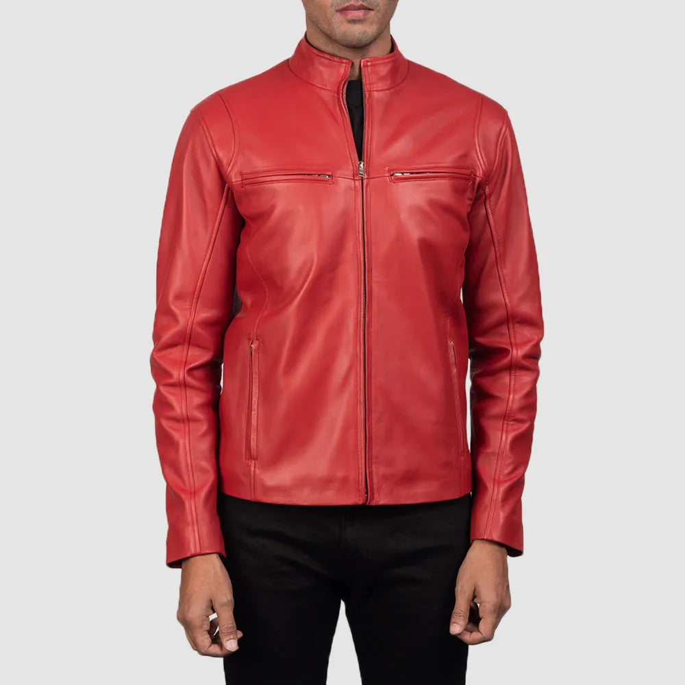 Unleash your inner rebel with this Red leather biker jacket, a must-have for those who crave a daring and edgy fashion statement.